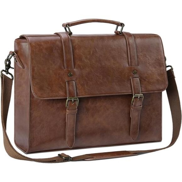 Mens Messenger Bag Retro 15.6 Inch Laptop Coffee Brown